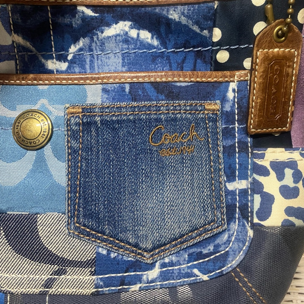 Coach Patchwork Blue Multi Canvas & Leather Hobo Tote - Picture 5 of 8